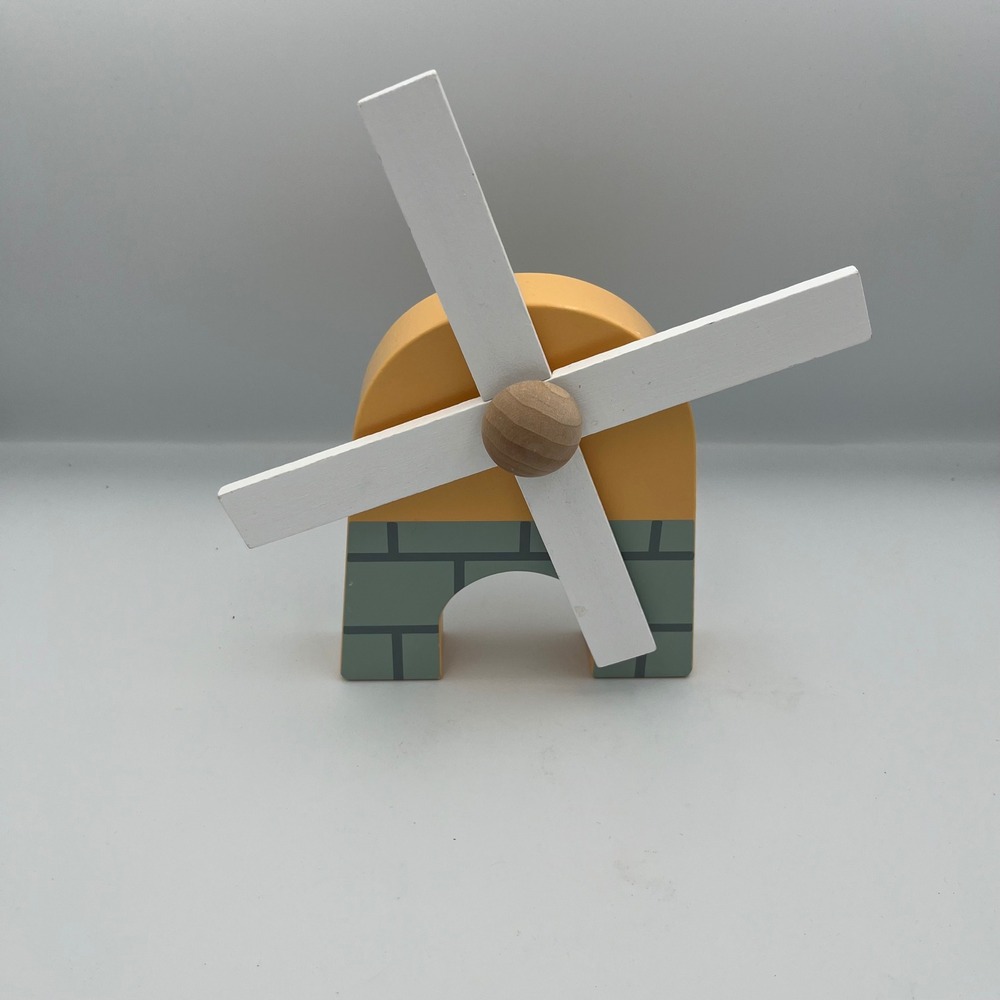 Wooden Windmill Decorative Farmhouse Rustic Charm Yellow Brick Detail